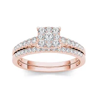 1/2 CT.T.W. Natural Diamond 10K Rose Gold Bridal Ring Set
