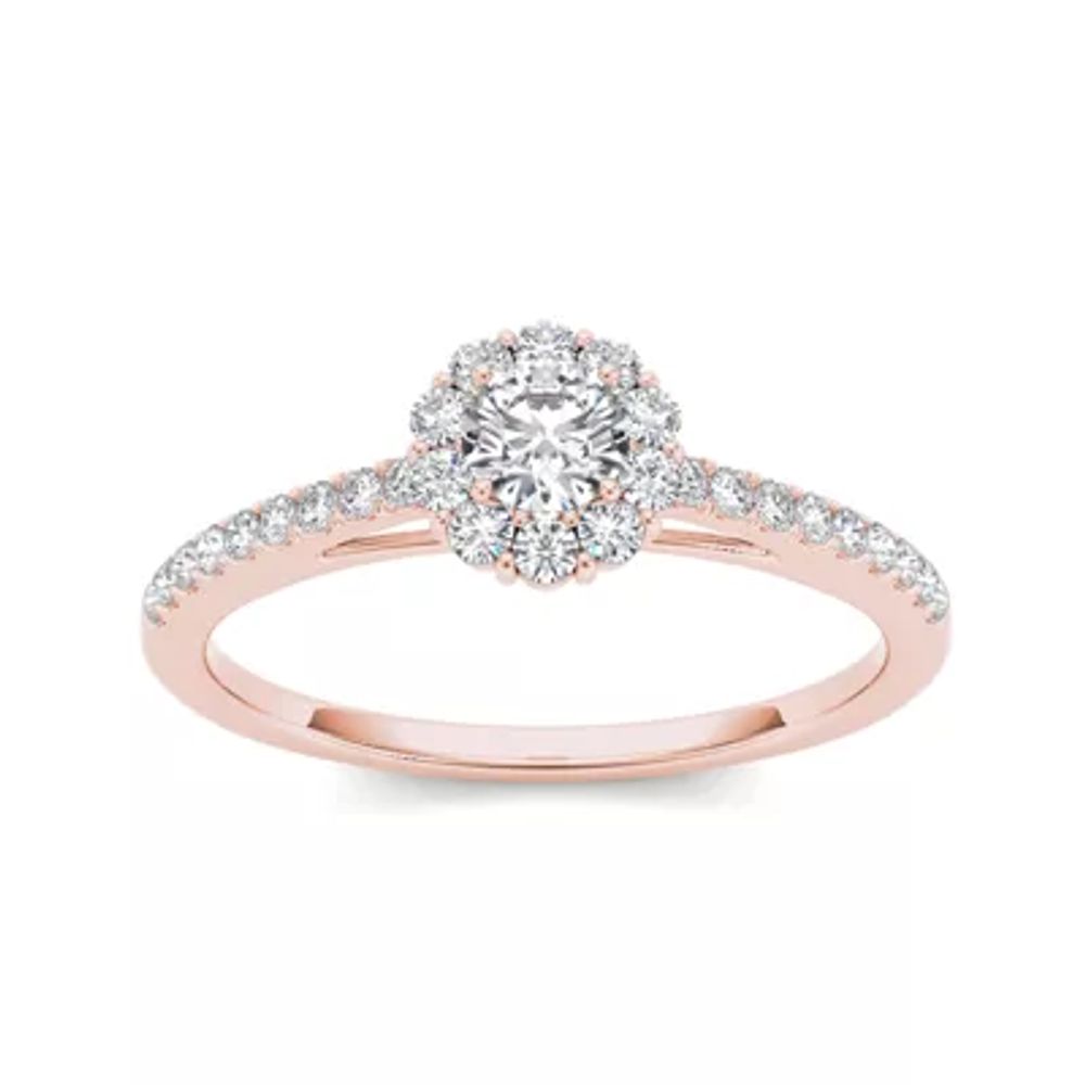 1/2 CT.T.W. Natural Diamond Halo 10K Rose Gold Engagement Ring