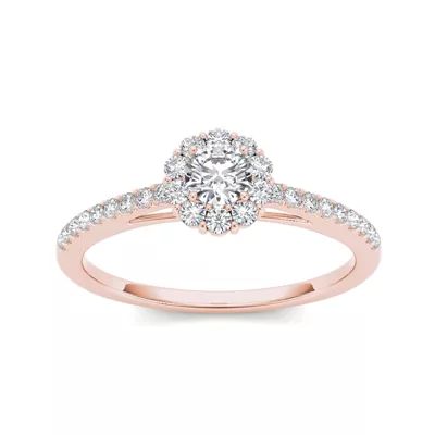 1/2 CT.T.W. Natural Diamond Halo 10K Rose Gold Engagement Ring