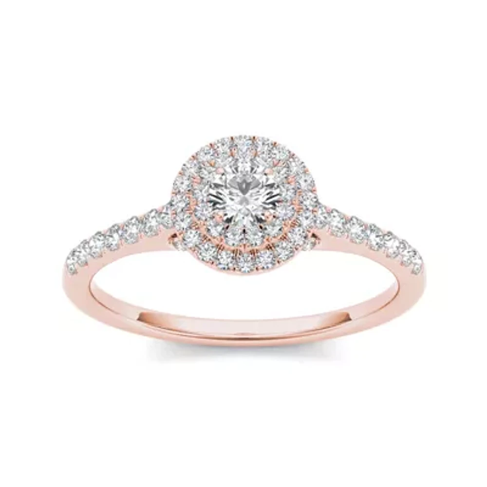 1/2 CT.T.W. Natural Diamond Halo 10K Rose Gold Engagement Ring