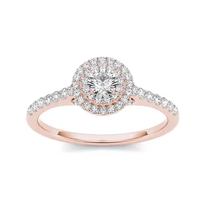 1/2 CT.T.W. Natural Diamond Halo 10K Rose Gold Engagement Ring