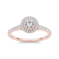 1/2 CT.T.W. Natural Diamond Halo 10K Rose Gold Engagement Ring