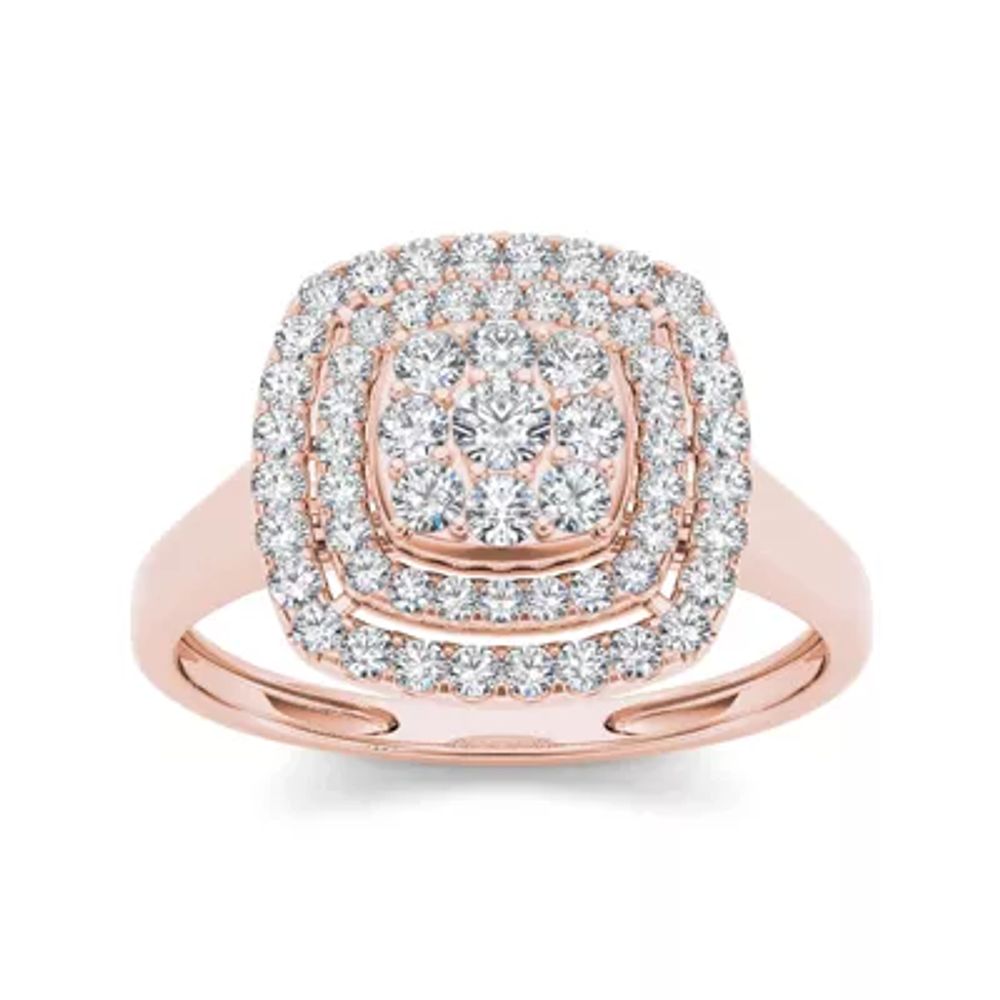 1/2 CT.T.W. Natural Diamond Halo 10K Rose Gold Engagement Ring