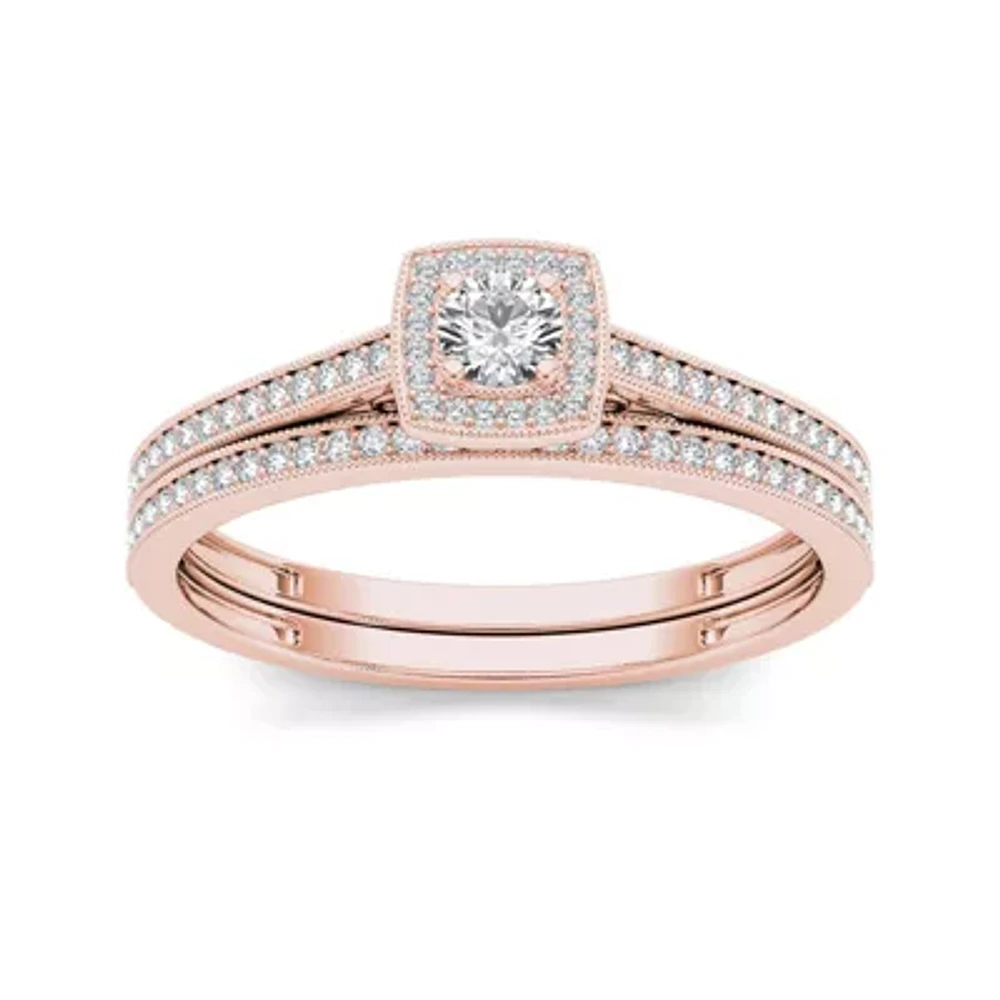 1/3 CT.T.W. Natural Diamond 10K Rose Gold Bridal Set