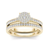 1/2 CT.T.W. Natural Diamond Cluster 10K Yellow Gold Bridal Ring Set