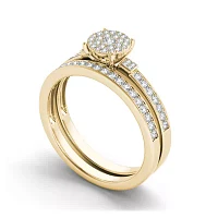 1/2 CT.T.W. Natural Diamond Cluster 10K Yellow Gold Bridal Ring Set