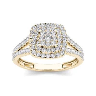 1/2 CT.T.W. Natural Diamond Cluster 10K Yellow Gold Engagement Ring