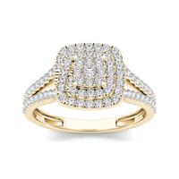 1/2 CT.T.W. Natural Diamond Cluster 10K Yellow Gold Engagement Ring