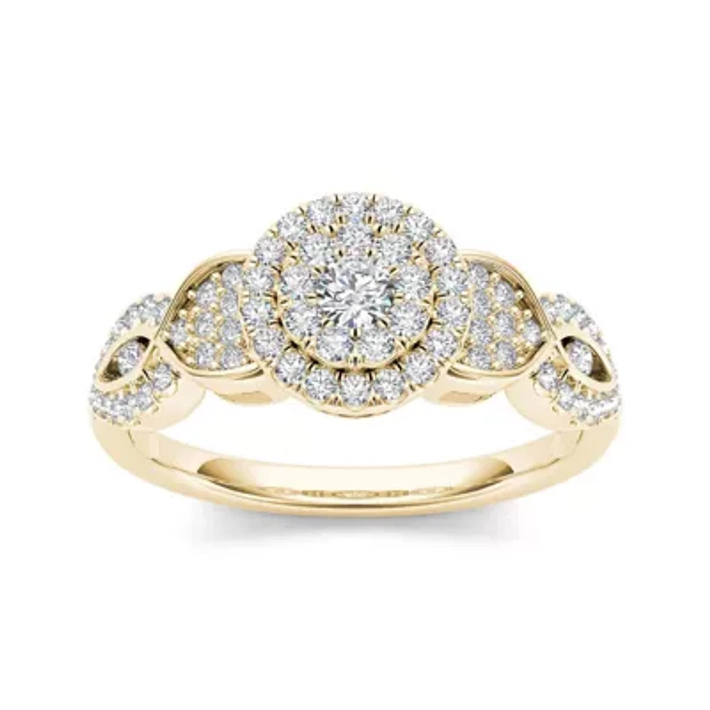 1/2 CT.T.W. Natural Diamond Cluster 10K Yellow Gold Engagement Ring