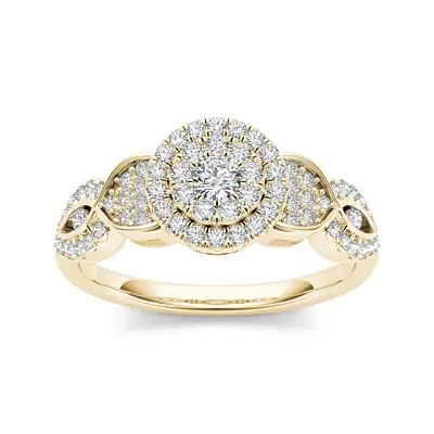 1/2 CT.T.W. Natural Diamond Cluster 10K Yellow Gold Engagement Ring