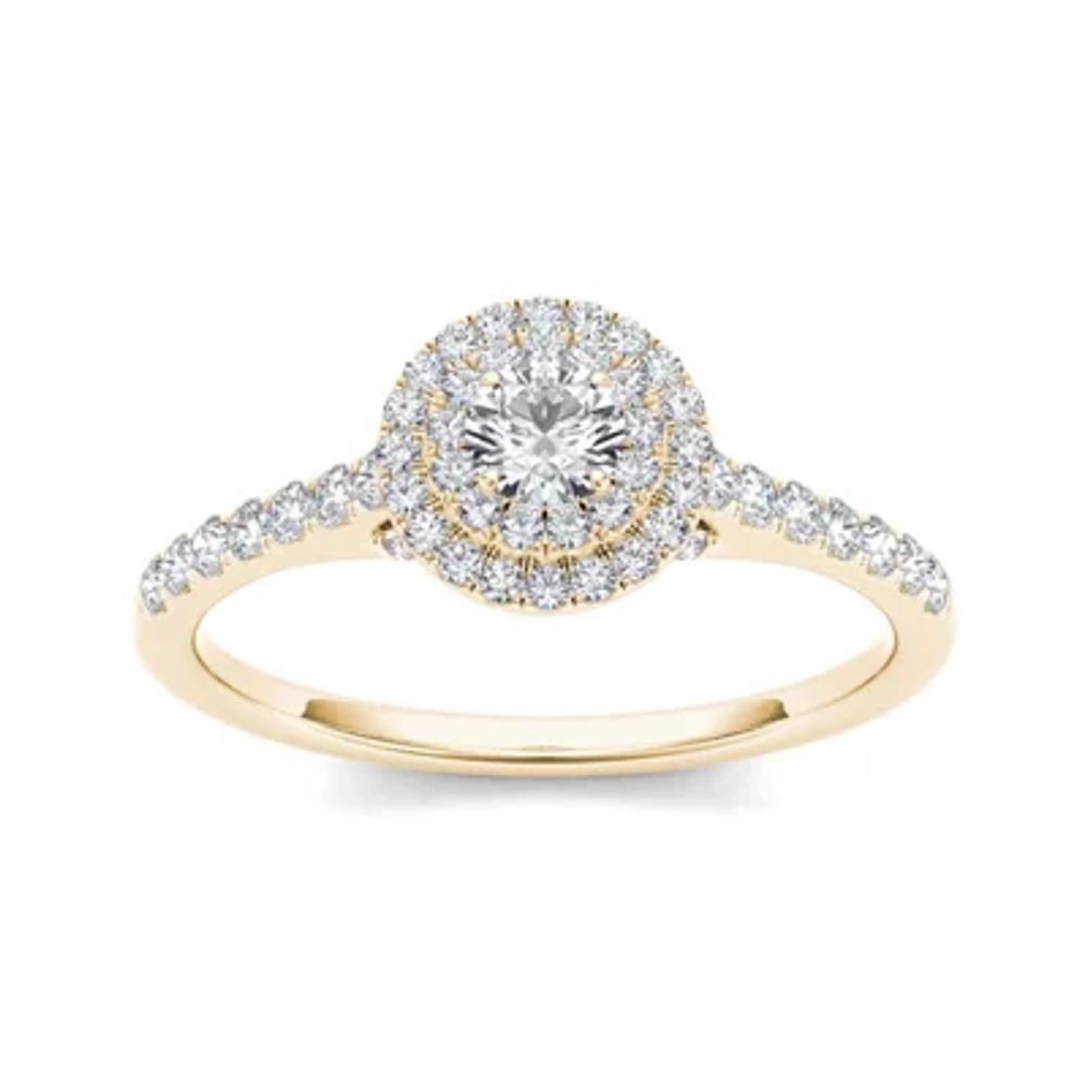 1/2 CT.T.W. Natural Diamond Halo 10K Yellow Gold Engagement Ring