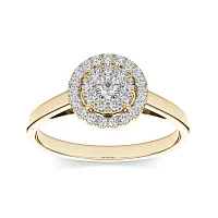 1/3 CT.T.W. Natural Diamond 10K Yellow Gold Round Cluster Engagement Ring