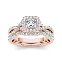 1 CT.T.W. Natural Diamond 14K Rose Gold Bridal Ring Set