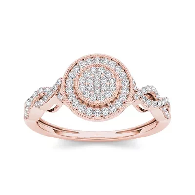 1/5 CT.T.W. Natural Diamond 10K Rose Gold Cluster Engagement Ring