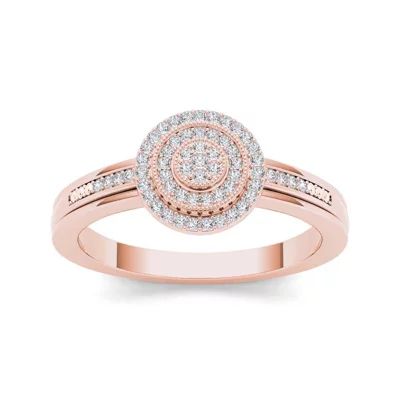 1/6 CT.T.W. Natural Diamond 10K Rose Gold Round Cluster Engagement Ring