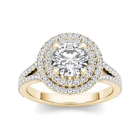 1 1/2 CT.T.W. Natural Diamond 14K Yellow Gold Halo Engagement Ring