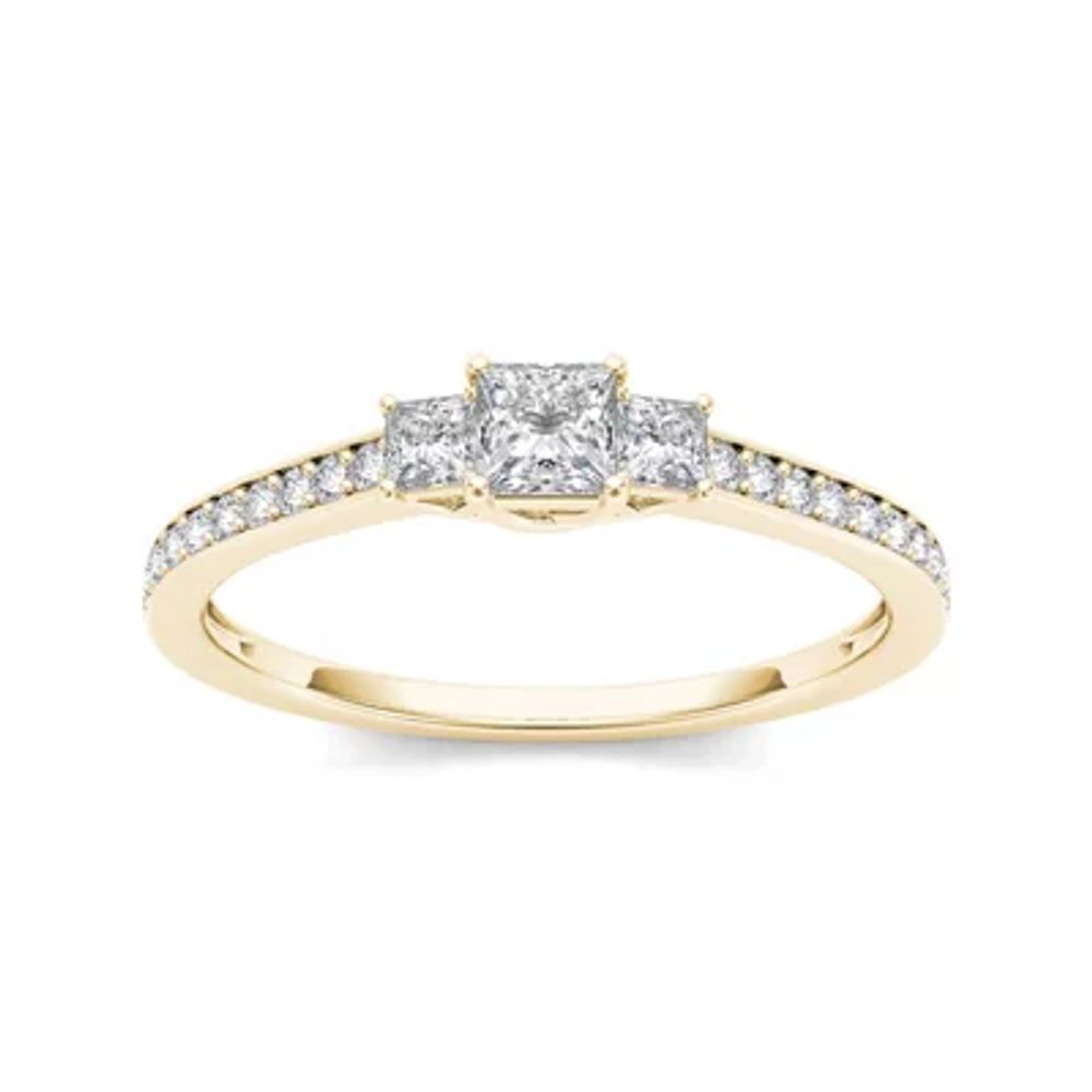 2 CT.T.W. Natural Diamond 14K Yellow Gold 3-Stone Engagement Ring