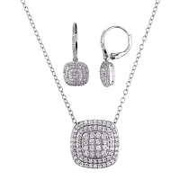 1 CT.T.W. Natural Diamond Sterling SIlver Pendant and Earring Set