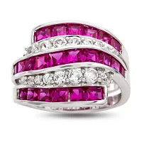 Lab-Created Ruby & Lab-Created White Sapphire Sterling Silver Cocktail Ring