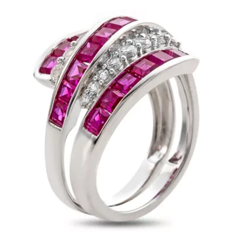 Lab-Created Ruby & Lab-Created White Sapphire Sterling Silver Cocktail Ring