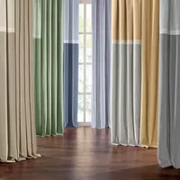 Fieldcrest Devin Flippable Stripe Cotton Chambray Energy Saving 100% Blackout Rod Pocket Single Curtain Panel