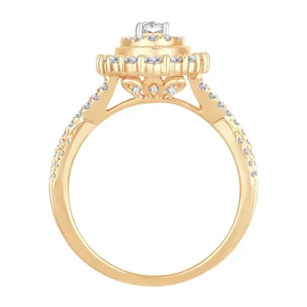 Womens 1 CT. T.W. Natural White Diamond 10K Gold Oval Engagement Ring