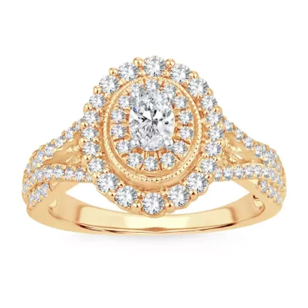 Womens 1 CT. T.W. Natural White Diamond 10K Gold Oval Engagement Ring