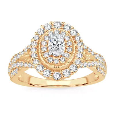Womens 1 CT. T.W. Natural White Diamond 10K Gold Oval Engagement Ring