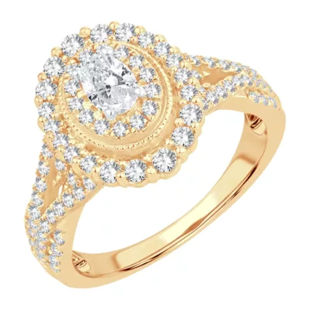 Womens 1 CT. T.W. Natural White Diamond 10K Gold Oval Engagement Ring