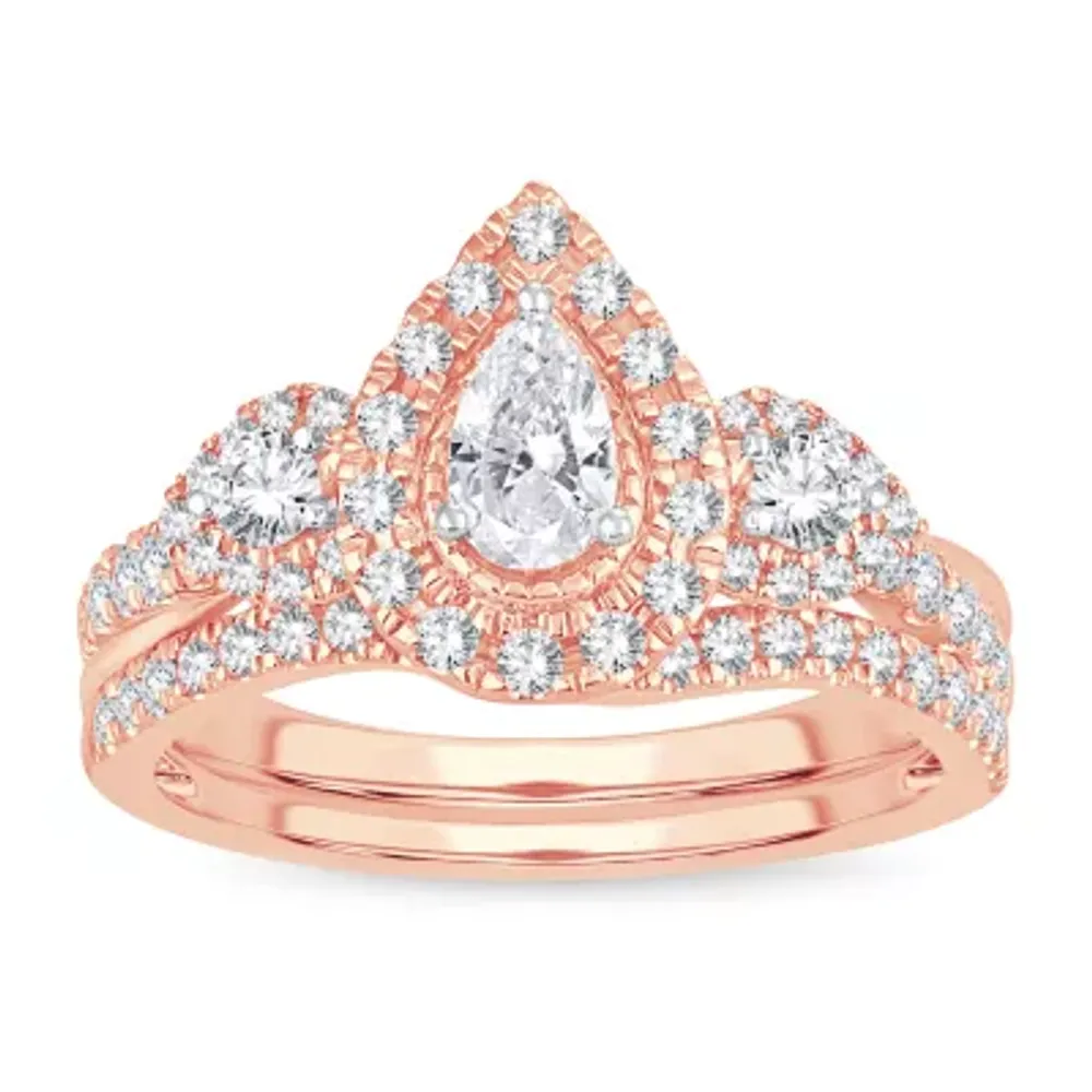 Womens 1 CT. T.W. Natural White Diamond 10K Rose Gold Pear Bridal Set