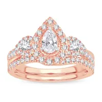 Womens 1 CT. T.W. Natural White Diamond 10K Rose Gold Pear Bridal Set