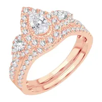 Womens 1 CT. T.W. Natural White Diamond 10K Rose Gold Pear Bridal Set