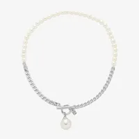 Worthington Simulated Pearl 19 Inch Curb Chain Necklace