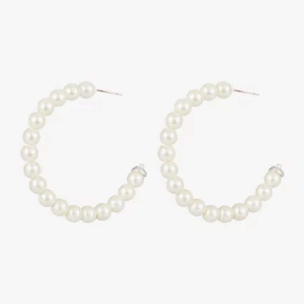 Worthington 49.6 Mm Simulated Pearl Hoop Earrings