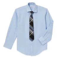 Collection By Michael Strahan Big Boys Spread Collar Long Sleeve Shirt + Tie Set