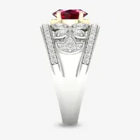 Womens Lead Glass-Filled Red Ruby 10K White Gold Cocktail Ring