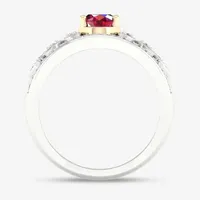 Womens Lead Glass-Filled Red Ruby 10K White Gold Cocktail Ring