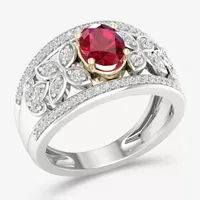 Womens Lead Glass-Filled Red Ruby 10K White Gold Cocktail Ring