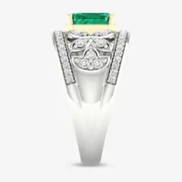 Womens Genuine Green Emerald Sterling Silver Cocktail Ring