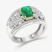 Womens Genuine Green Emerald Sterling Silver Cocktail Ring