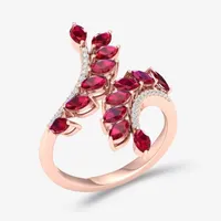 Womens Lead Glass-Filled Red Ruby 10K Rose Gold Bypass Cocktail Ring