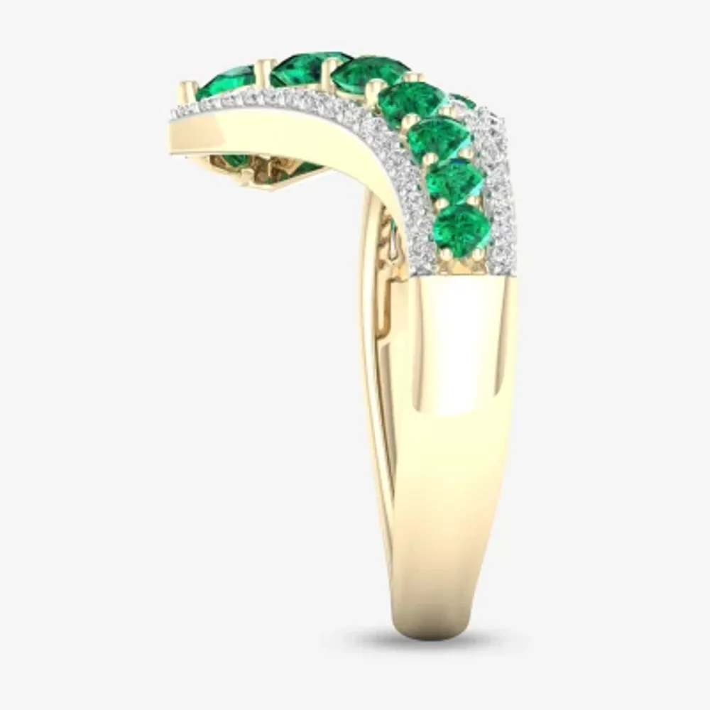 1.10 Carat Oval Cut Emerald Ring with Diamonds in 10k Yellow Gold For Sale  at 1stDibs | emerald ring ro