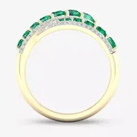 Womens Genuine Green Emerald 10K Gold Bypass  Cocktail Ring