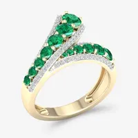 Womens Genuine Green Emerald 10K Gold Bypass  Cocktail Ring