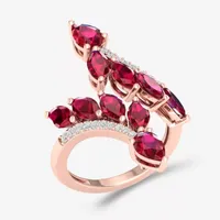 Womens Lead Glass-Filled Red Ruby 10K Rose Gold Bypass  Cocktail Ring