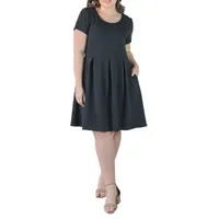 24seven Comfort Apparel Plus Short Sleeve Fit + Flare Dress