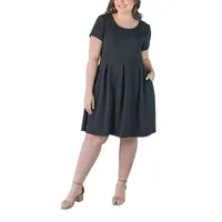 24seven Comfort Apparel Plus Short Sleeve Fit + Flare Dress