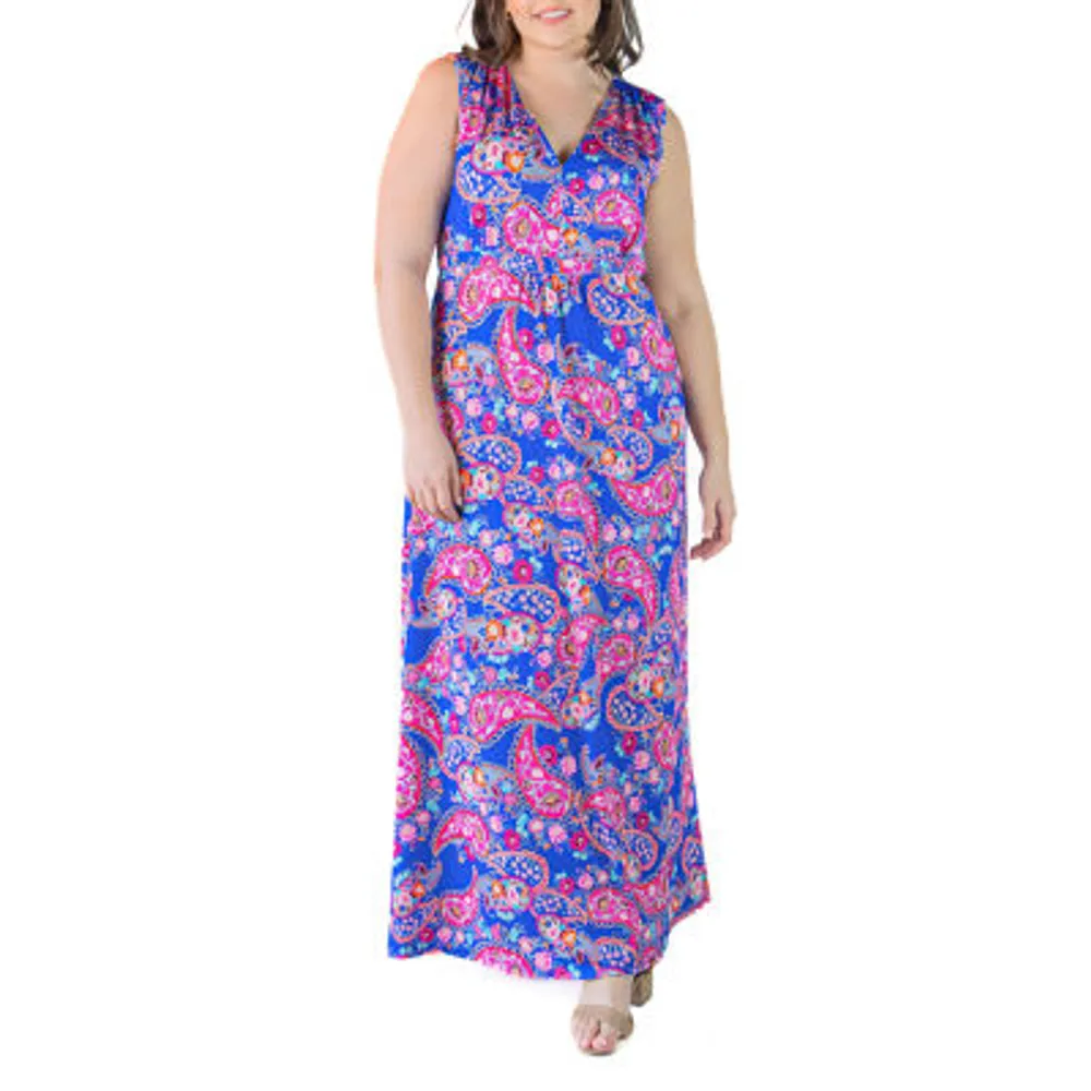 24seven Comfort Apparel Plus Sleeveless Floral Maxi Dress