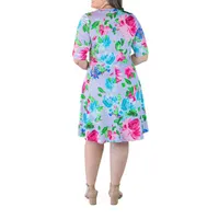 24seven Comfort Apparel Womens Short Sleeve Floral A-Line Dress Plus