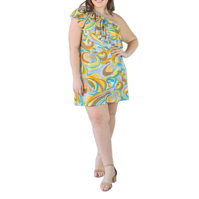 24seven Comfort Apparel Short Sleeve Floral A-Line Dress Plus